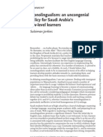 S Jenkins 2010 Monolingualism An Uncongenial Policy For Saudi Arabia's Low-Level Learners PDF