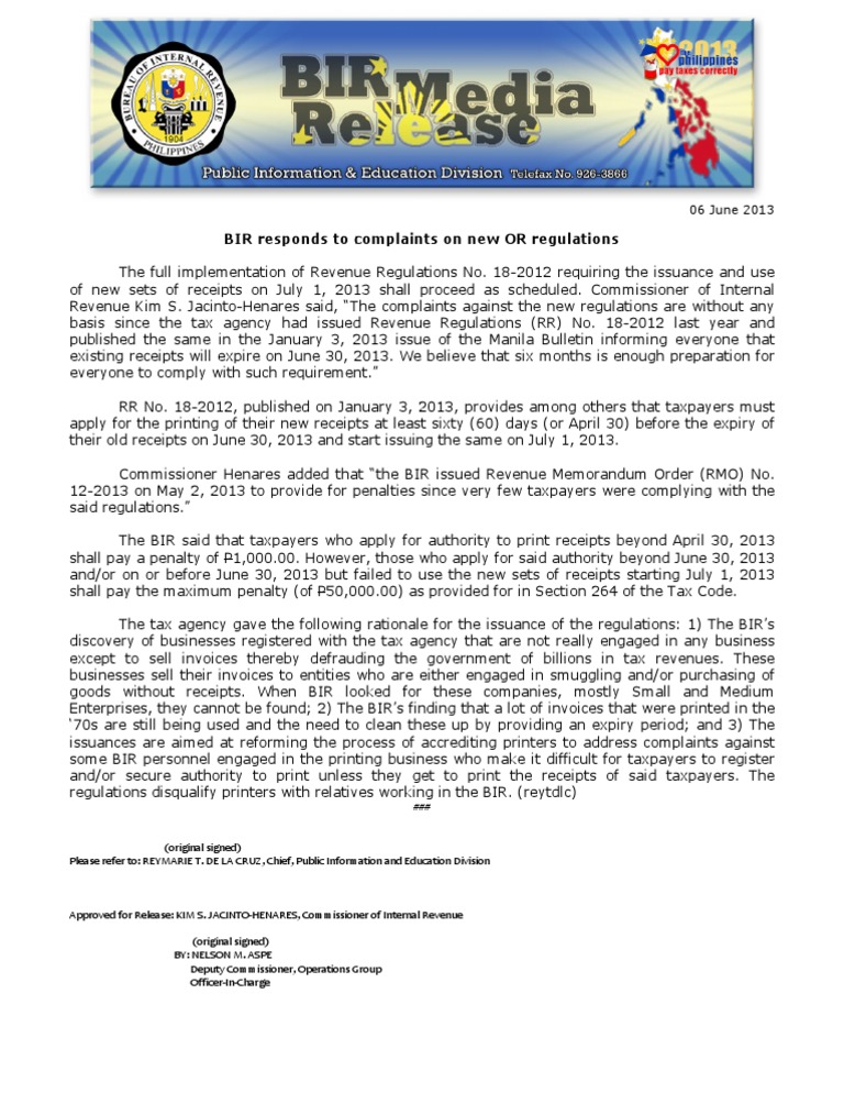 Basis of bir for expiration of receipts on june 30 2013 pdf