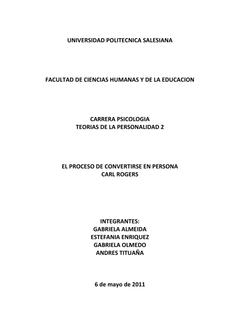 El Proceso de Convertirse en Persona Completo PDF Psicoterapia Aprendizaje