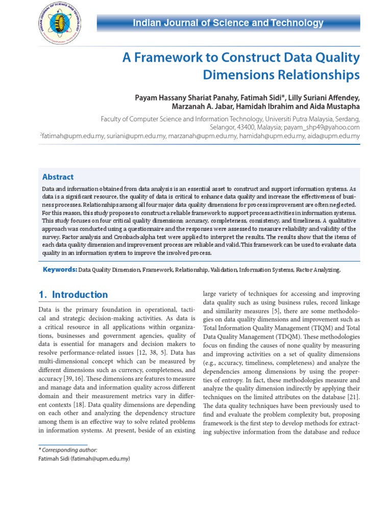 Data Quality Dimensions Framework | PDF | Principal Component Analysis ...