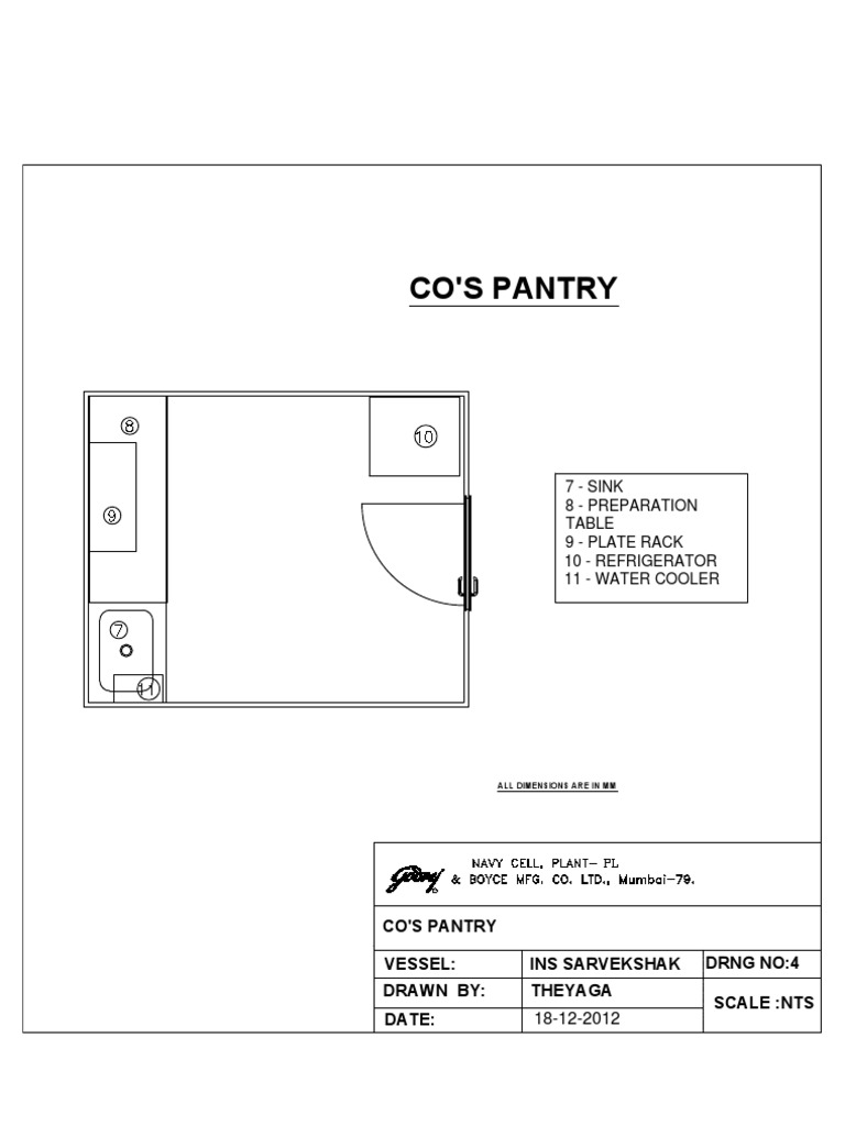 Co'S Pantry: 7 - Sink 8 - Preparation 9 - Plate Rack 10 - Refrigerator ...