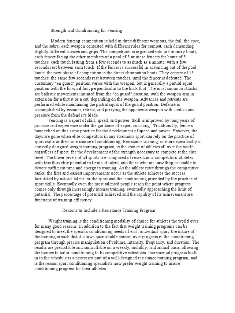 Fencing PDF Weight Training Strength Training