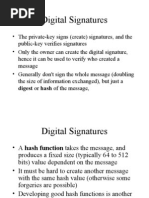 Digital Signatures: Digest or Hash of The Message