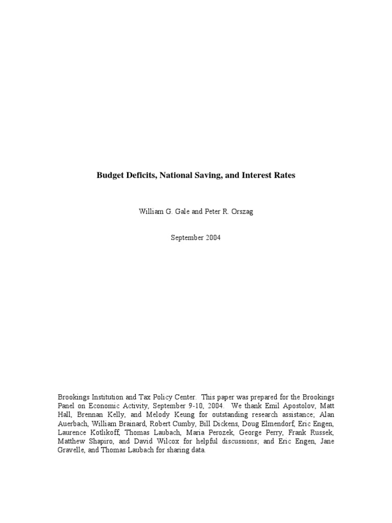 Budget Deficits, National Saving, and Interest Rates | PDF | Baseline ...
