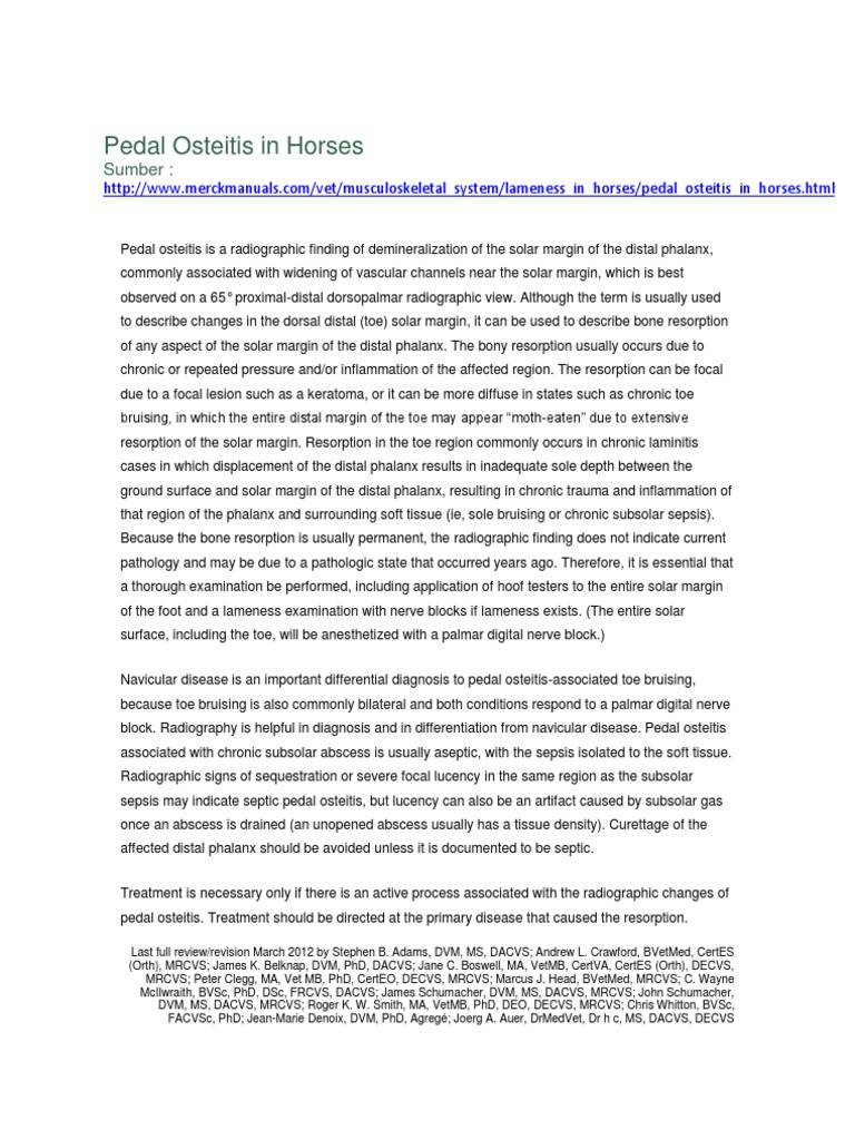 Pedal Osteitis in Horses Medicine Diseases And Disorders