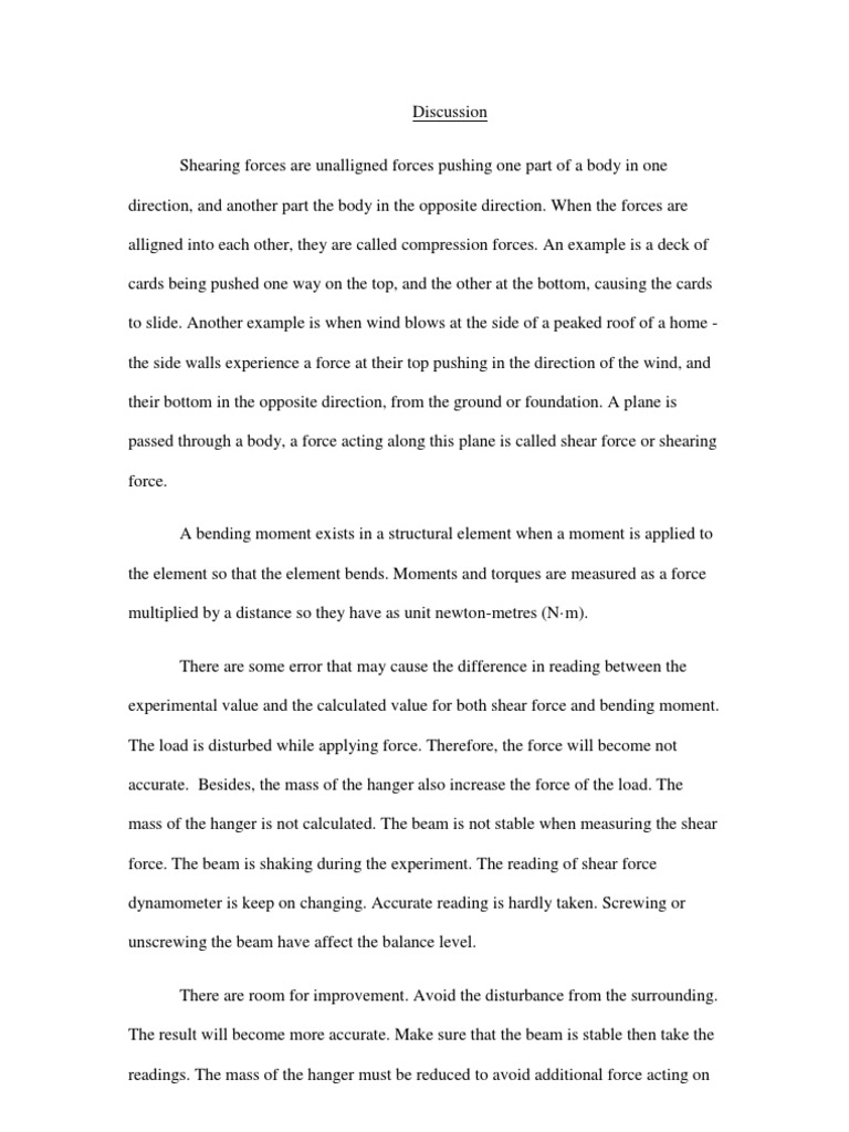 Discussion For Shear Force And Bending Moment Bending Beam Structure