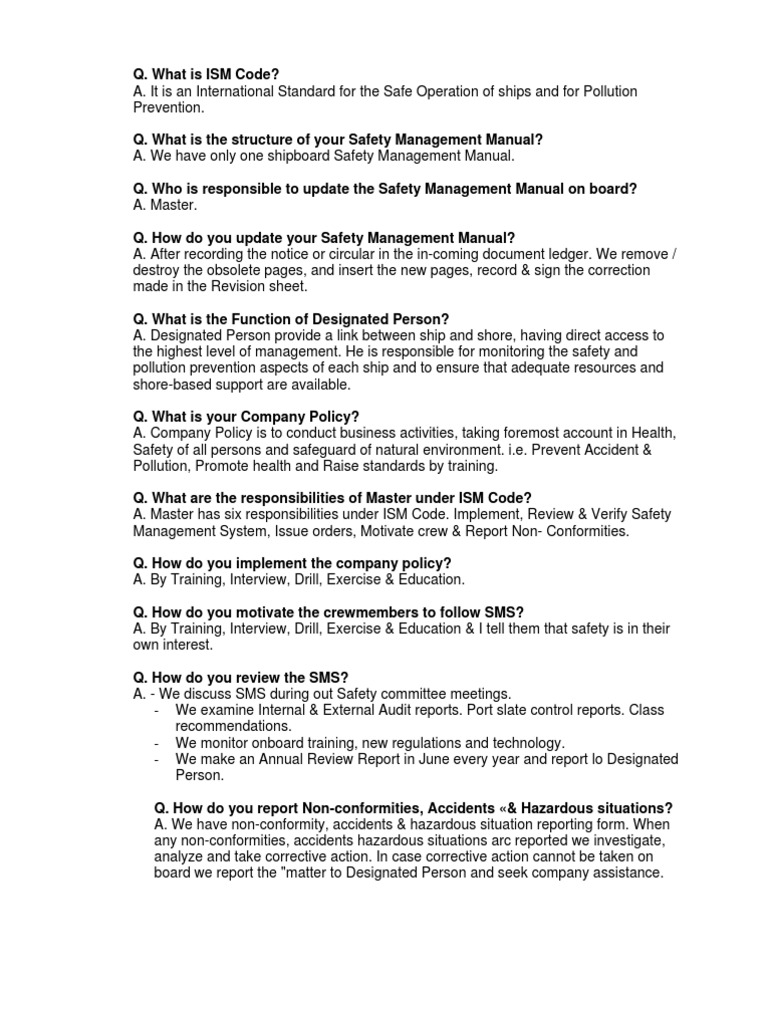 Basic ISM Questions and Answers | PDF