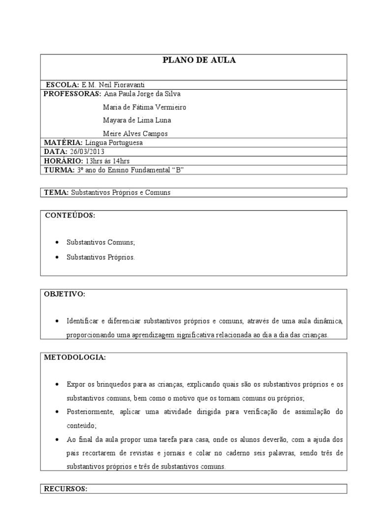 Aula sobre Substantivos 3º Ano | PDF | Aprendizado | Modificação ...