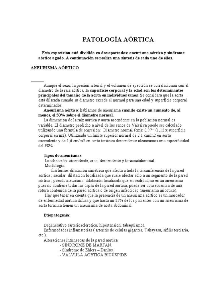 Patología Aórtica: Aneurismas y Síndromes | PDF | Relaciones personales ...