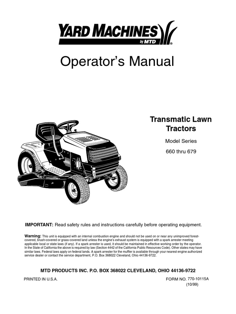 Yard Machines Lawn Tractor Owners Manual | Tractor | Mower