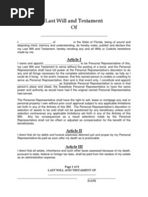 Florida Last Will and Testament Form