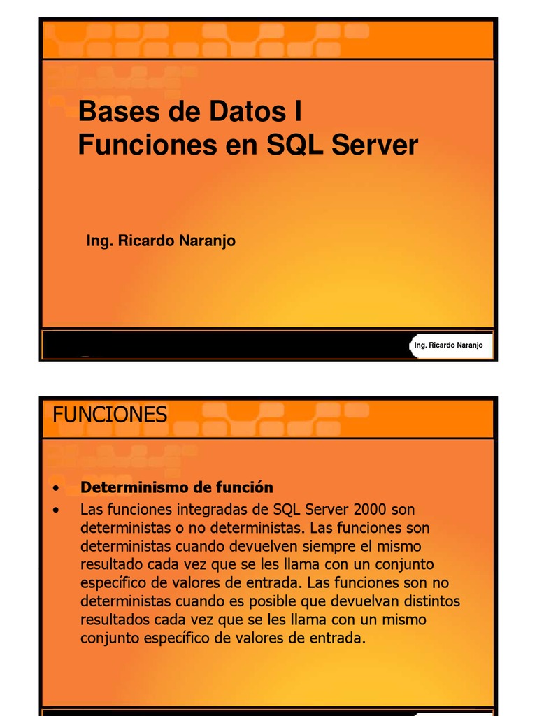 Funciones en SQL Server | PDF | Servidor SQL de Microsoft | Cadena ...