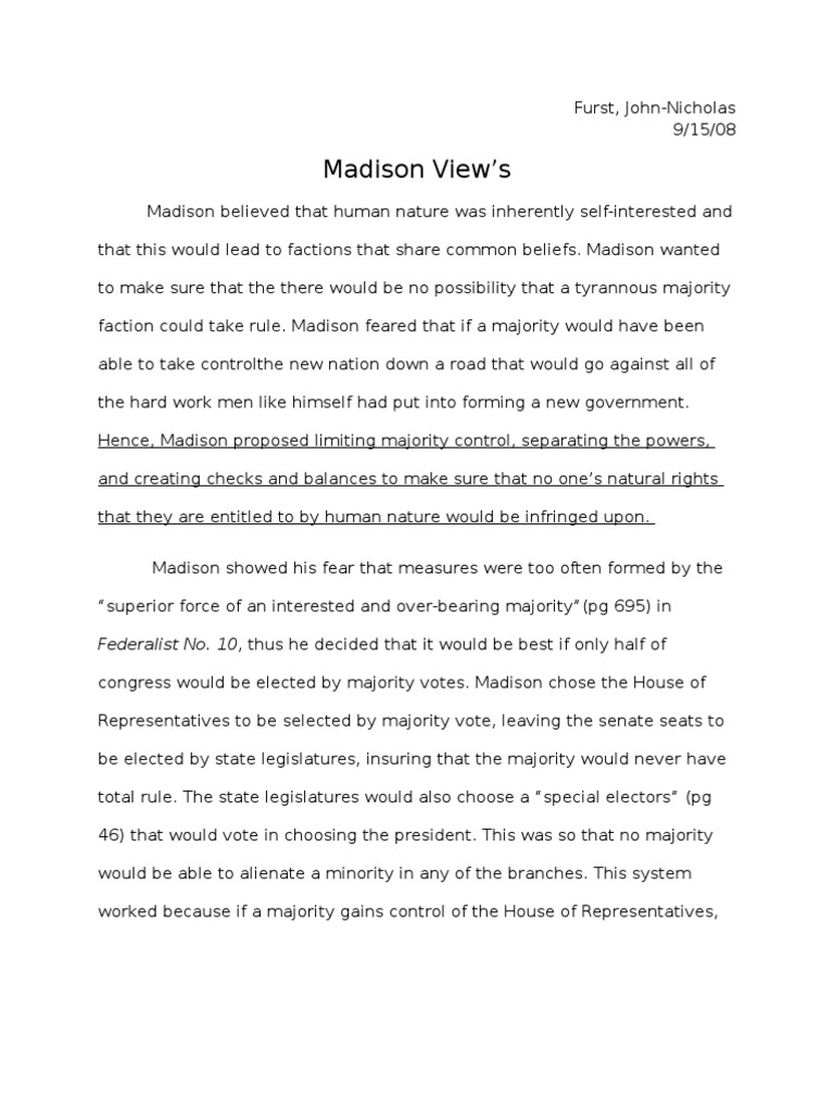 Madison's Checks and Balances Explained | PDF | Separation Of Powers ...