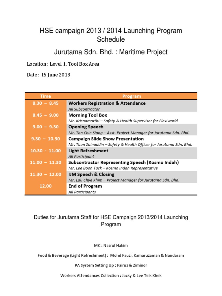 HSE Campaign Launch Program 2013-2014 | PDF