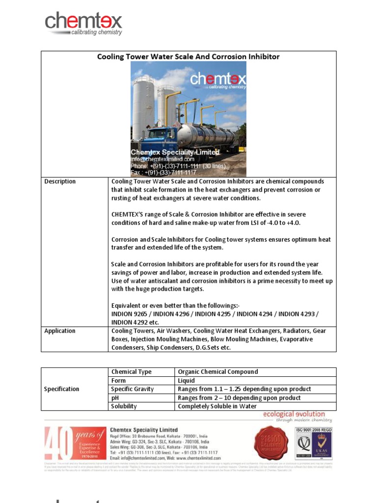 Cooling Tower Scale & Corrosion Inhibitor | PDF