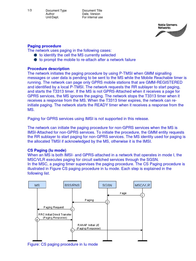 SGSN Paging Engineering Data Transmission