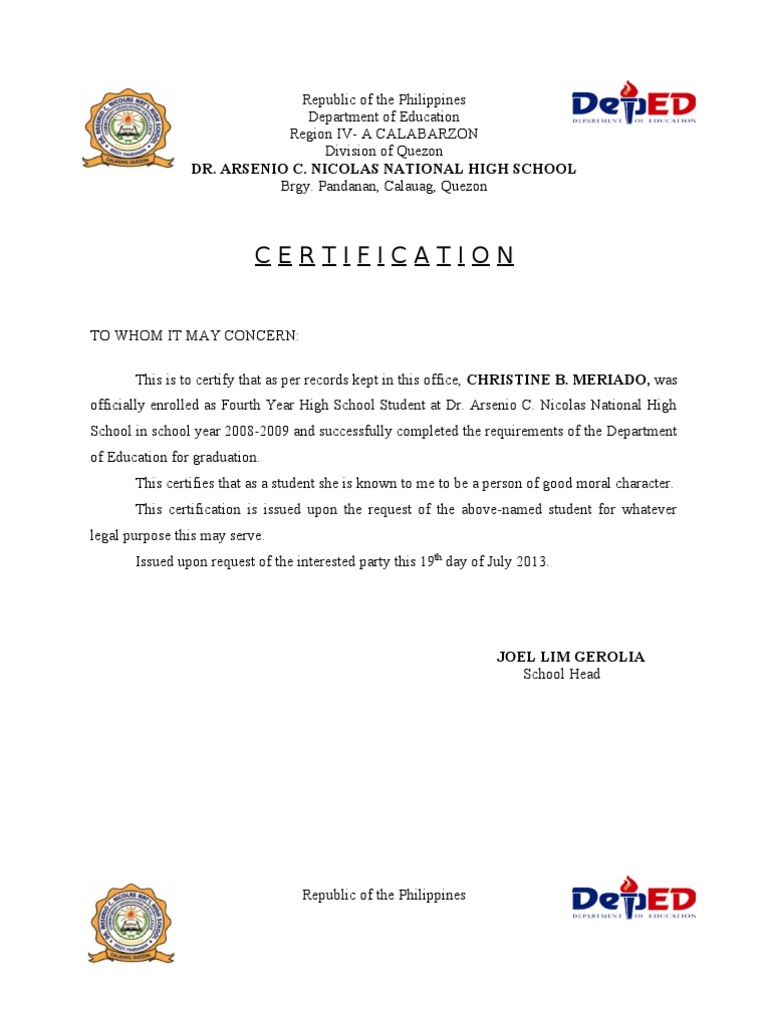 Good Moral Request Letter