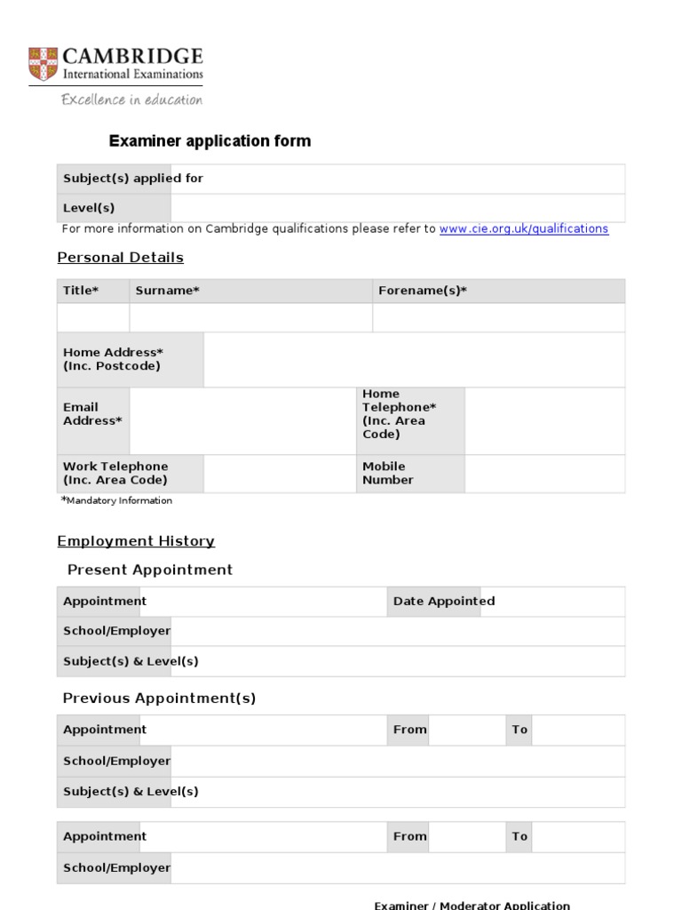 Examiner Application Form Forum Test (Assessment)