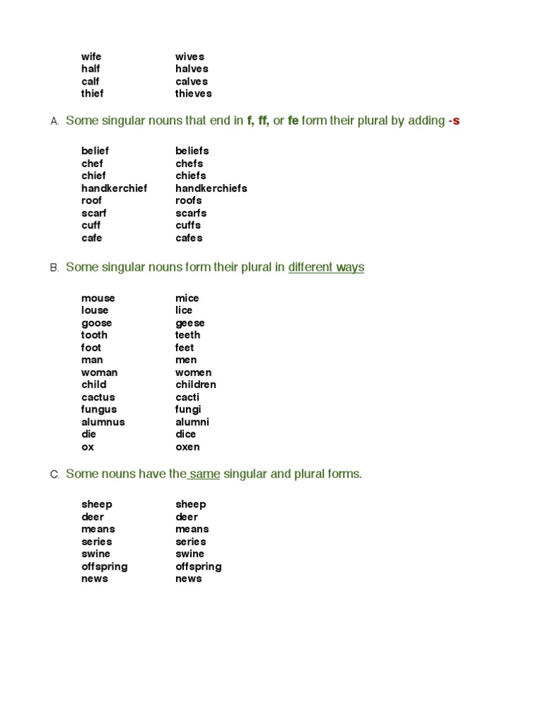 Singular Vs Plural Nouns Ending with FF or FFE (Case E2) 