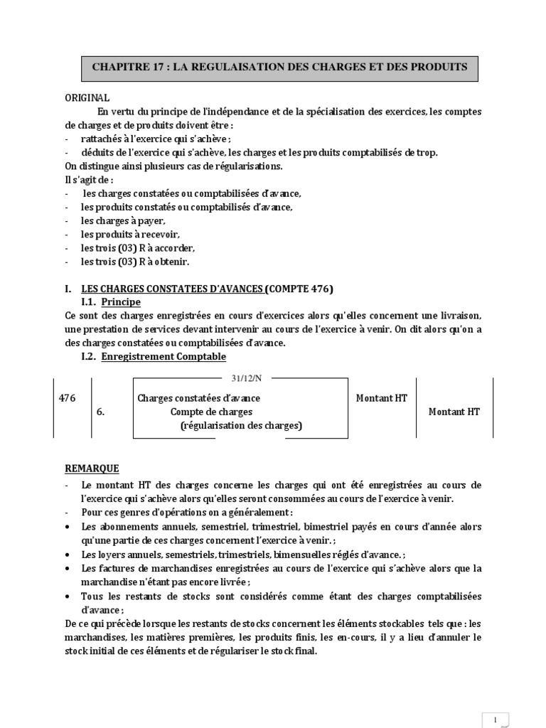 Régularisation Des Charges Et Produits Exercices Corrigés Pdf CHAP LA REGULARISATION DES CHARGES ET DES PRODUITS VRAI - Réparé | PDF |  Facture | Taxe sur la valeur ajoutée