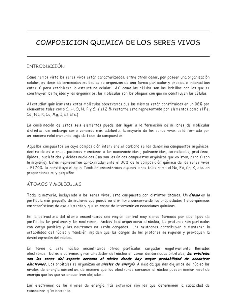 Composicion Quimica de Los Seres Vivos | PDF | Lípido | Propiedades del ...