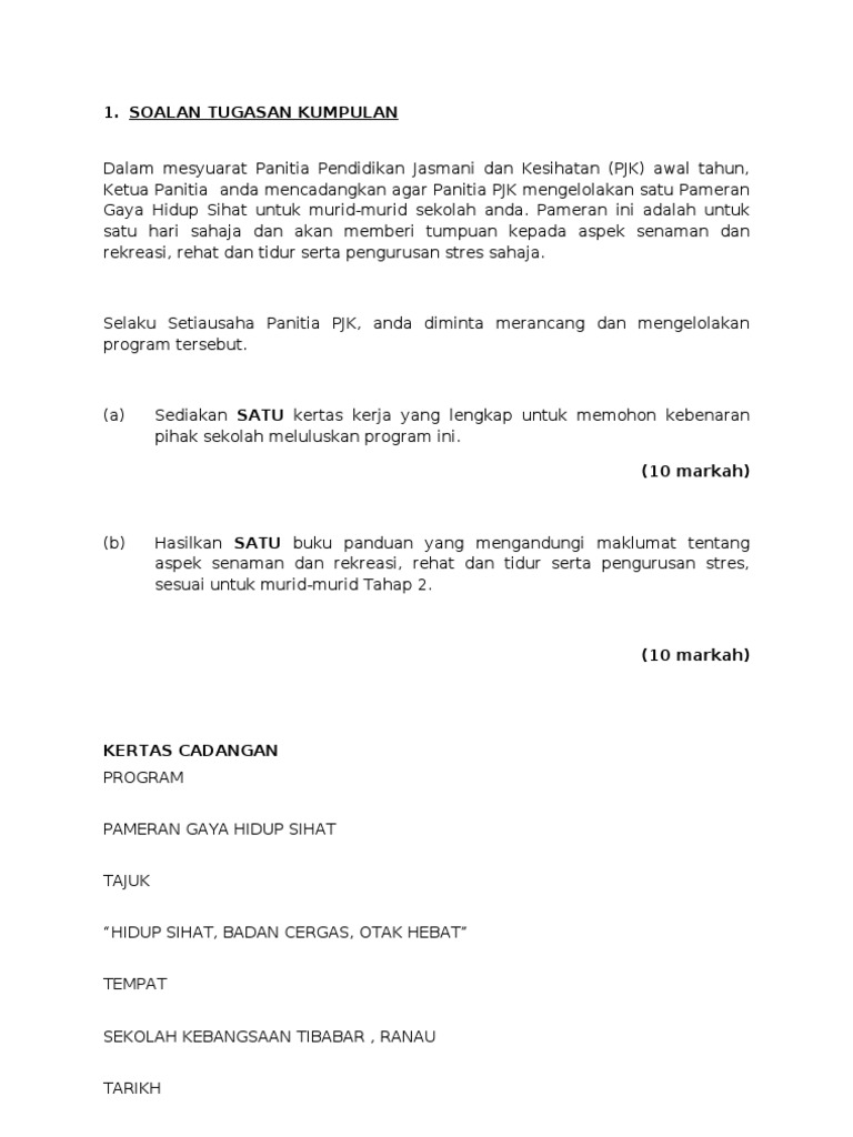 contoh kertas kerja program kesihatan