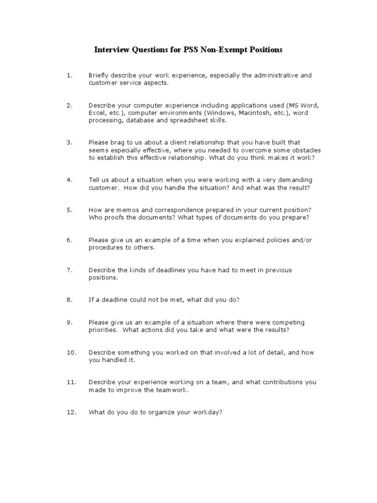 Interview Questions For PSS Non-Exempt Positions | PDF | Career & Growth