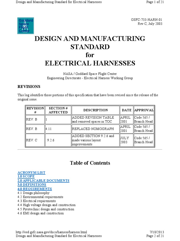 NASA Electrical Harness Standards | PDF | Cable | Electrical Connector