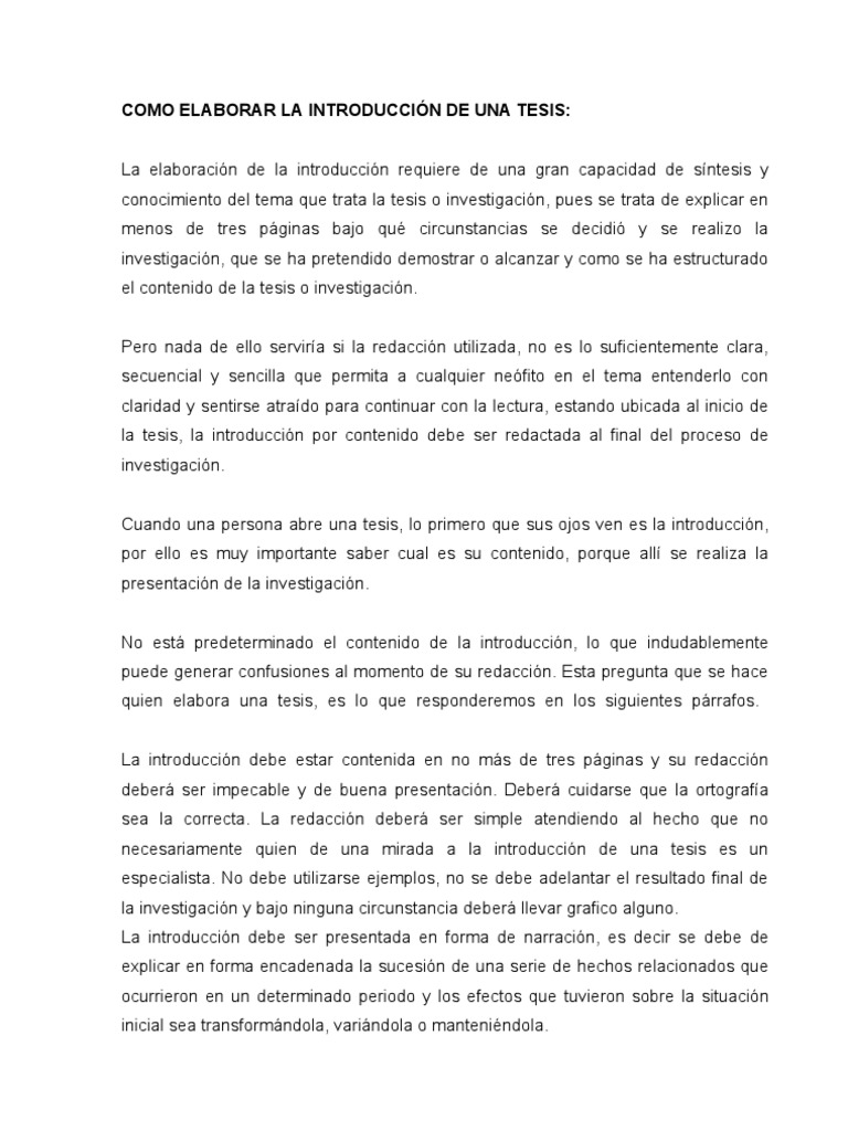 Como Elaborar La Introducción de Una Tesis | PDF