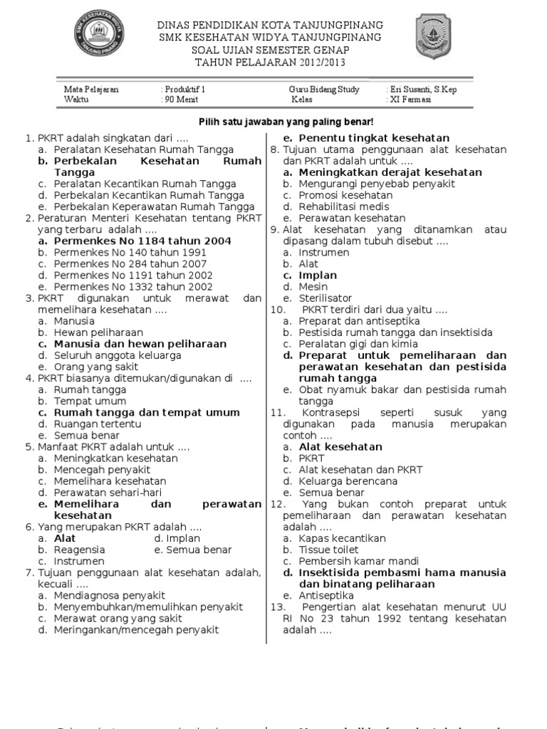 Soal Alkes Pkrt