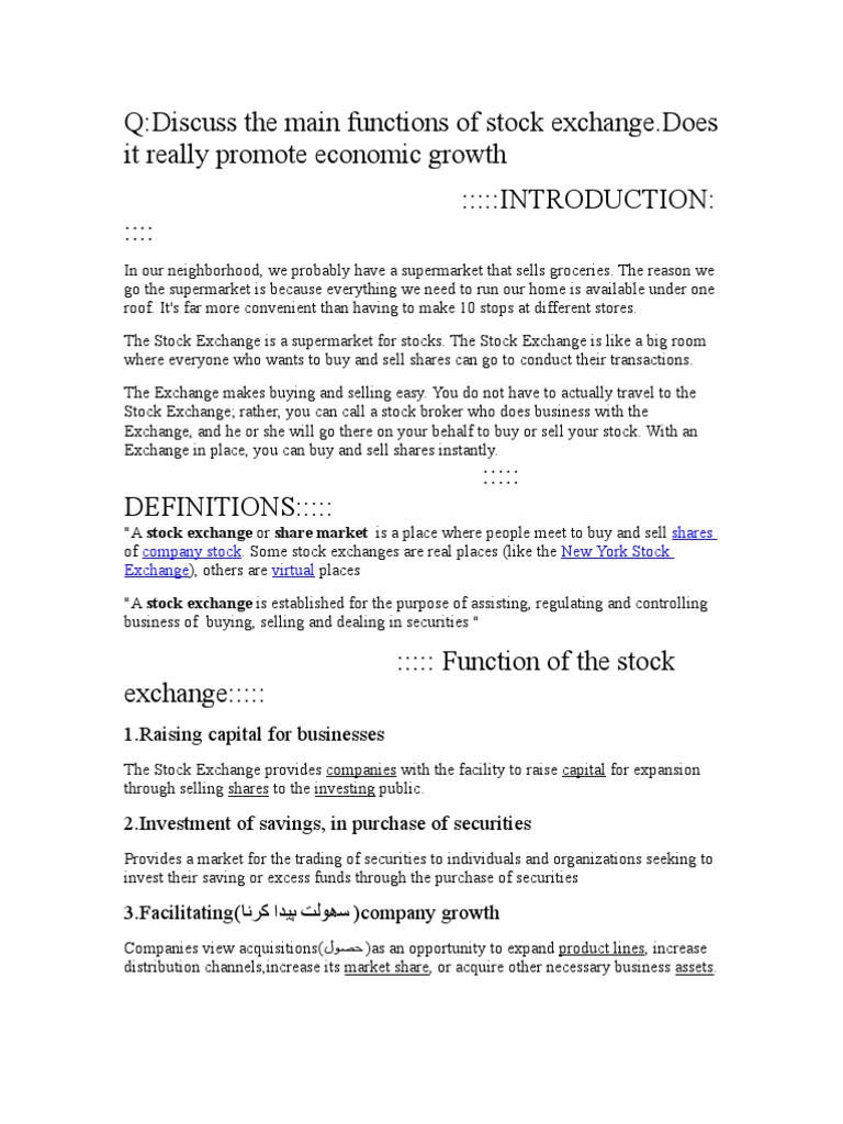 Functions of Stock Exchange by Hummad Ahmed | PDF | Business | Law