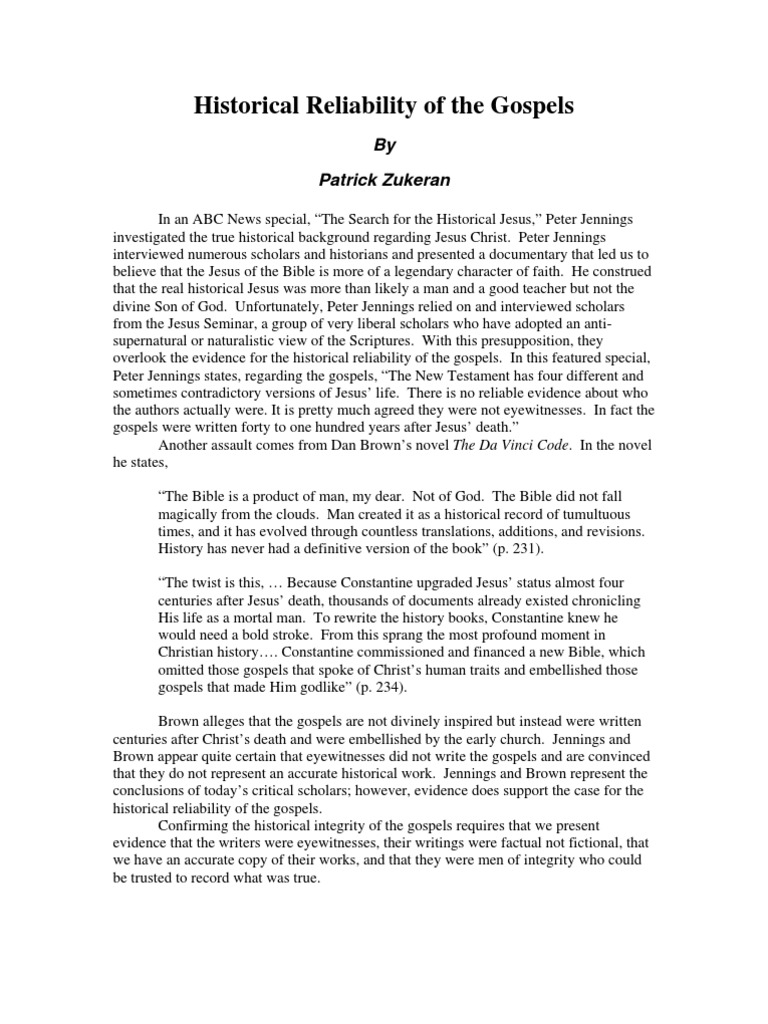 Historical Reliability Of The Gospels Pdf New Testament Gospels