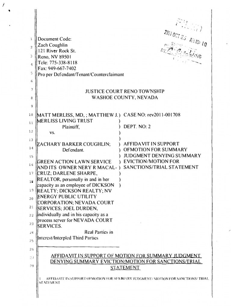 10 25 11 Motion for Summary Judgment Denying Summary Eviction Trial