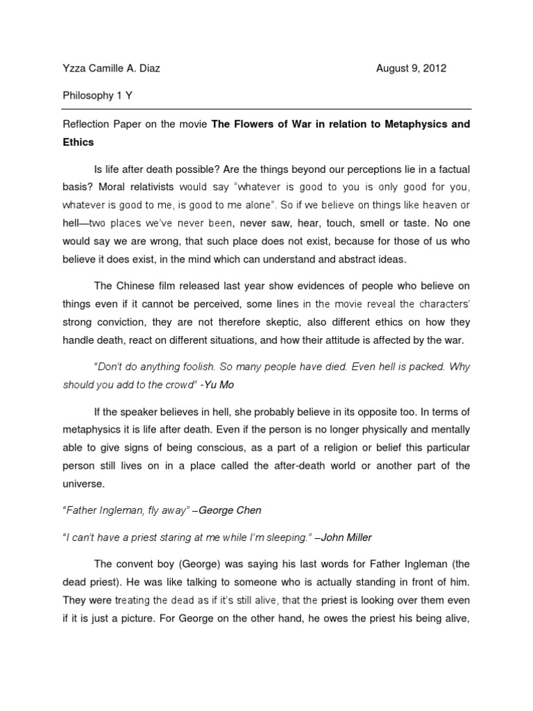 Reflection Paper, Philosophy Afterlife Metaphysics