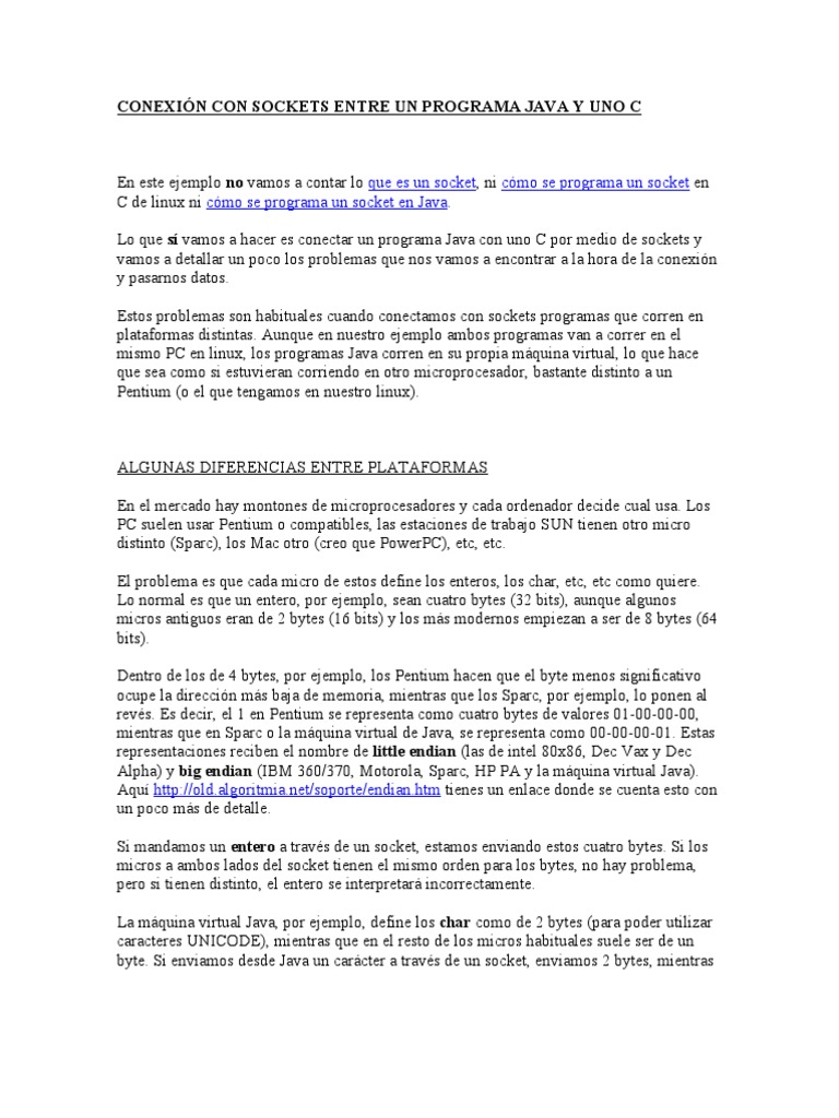Conexión Java-C mediante Sockets | PDF | Poco | Java (lenguaje de ...