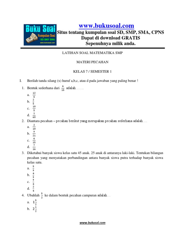 Contoh Soal Pre Test Dan Post Tes Pecahan Kelas 4