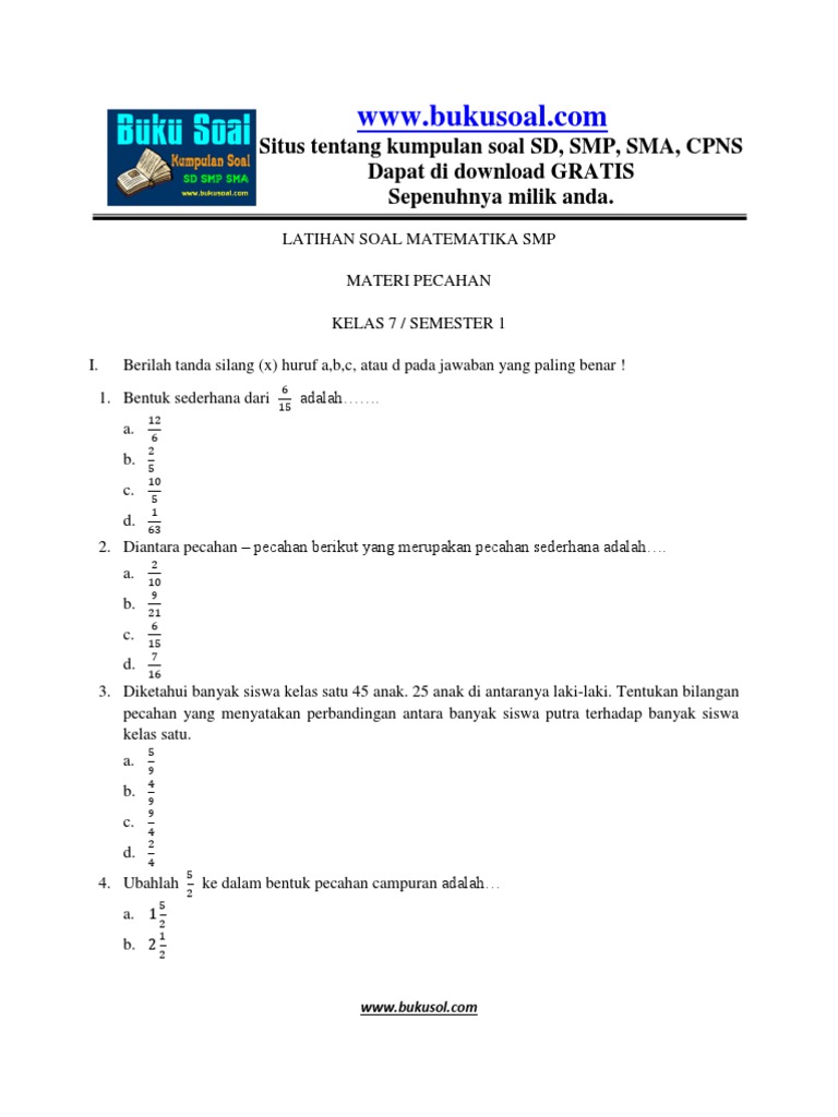 2 Latihan Soal Matematika Pecahan Smp Terbaru Docx
