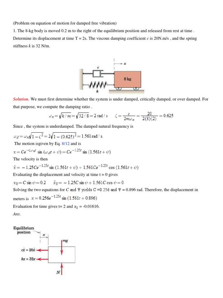 Problem On Equation of Motion For Damped Free Vibration PDF