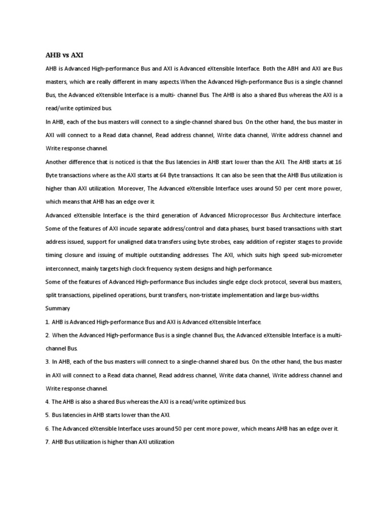 AHB Vs AXI Vs APB PDF Digital Technology Computer Engineering