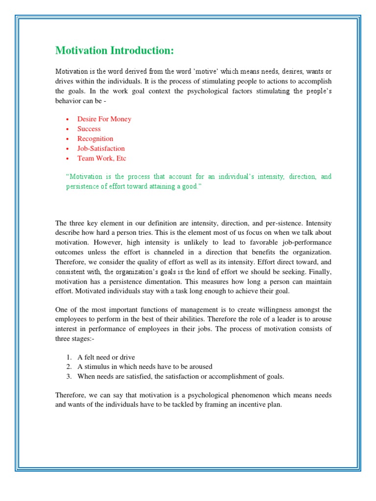 Motivation Introduction:: Desire For Money Success Recognition Job ...