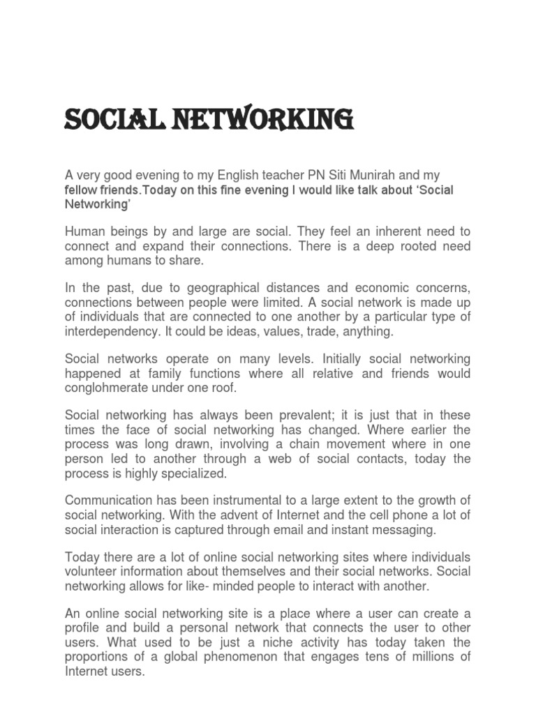 short speech on social networking sites