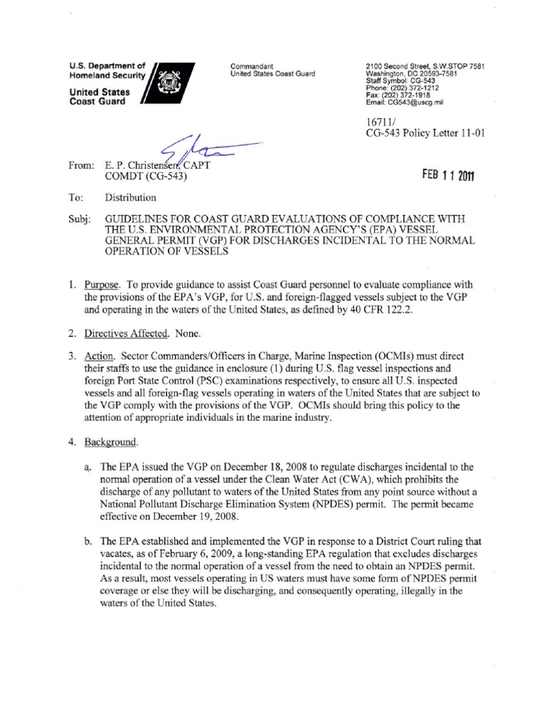 VGP Compliance Guidelines for Vessels | PDF | United States ...