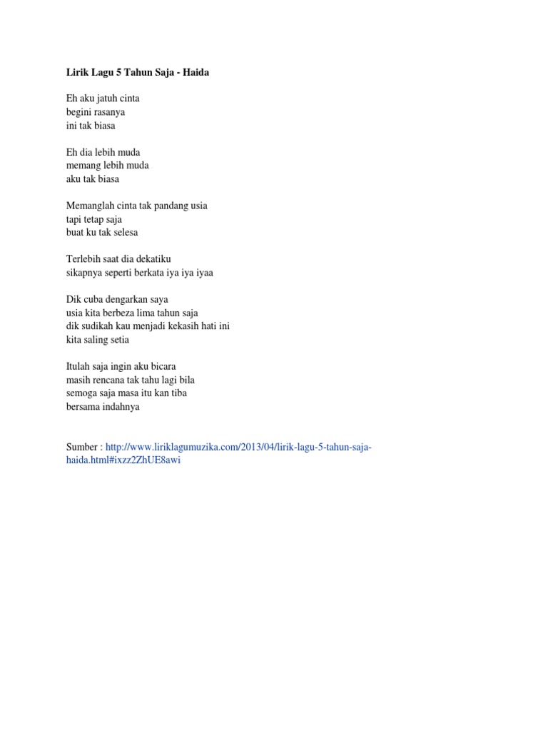Lirik Lagu 5 Tahun Saja