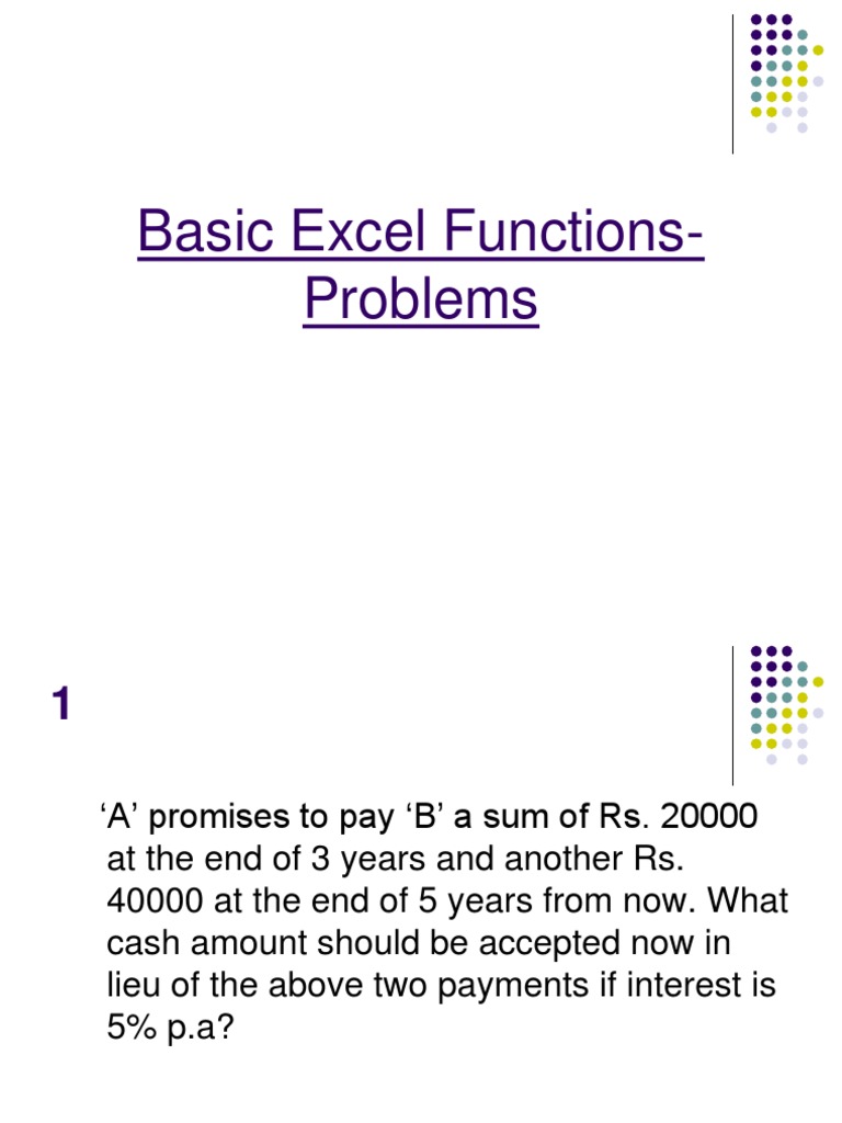 Basic Excel Functions - Problems | PDF | Retirement | Annuity (European)
