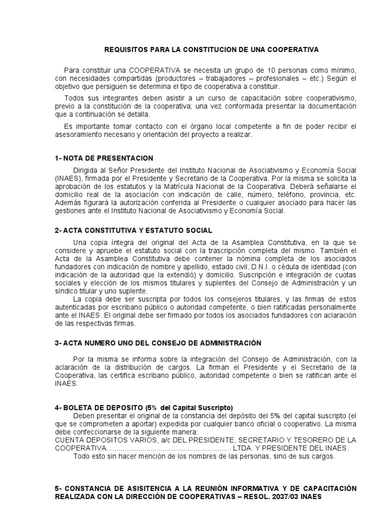 Requisitos para Crear una Cooperativa | PDF | Cooperativa | Economía ...