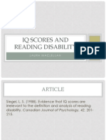 Iq Scores and Reading Disability