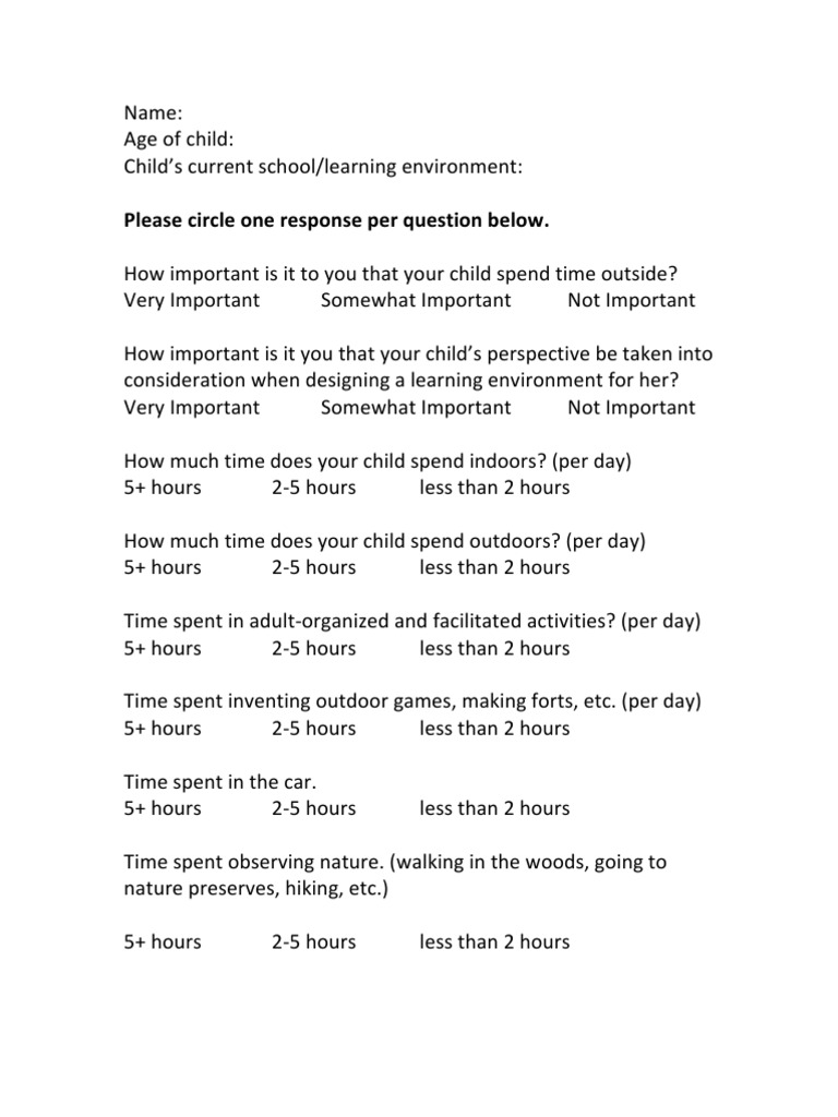 Child Learning Environment Survey | PDF