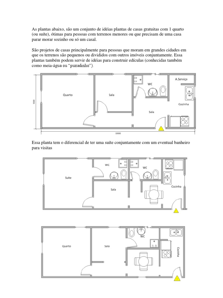 Plantas de Casas Meia Água com 1 Quarto | PDF