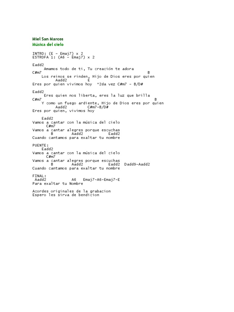 Miel San Marcos Increible Letra Y Acordes miel san marcos increible letra y acordes