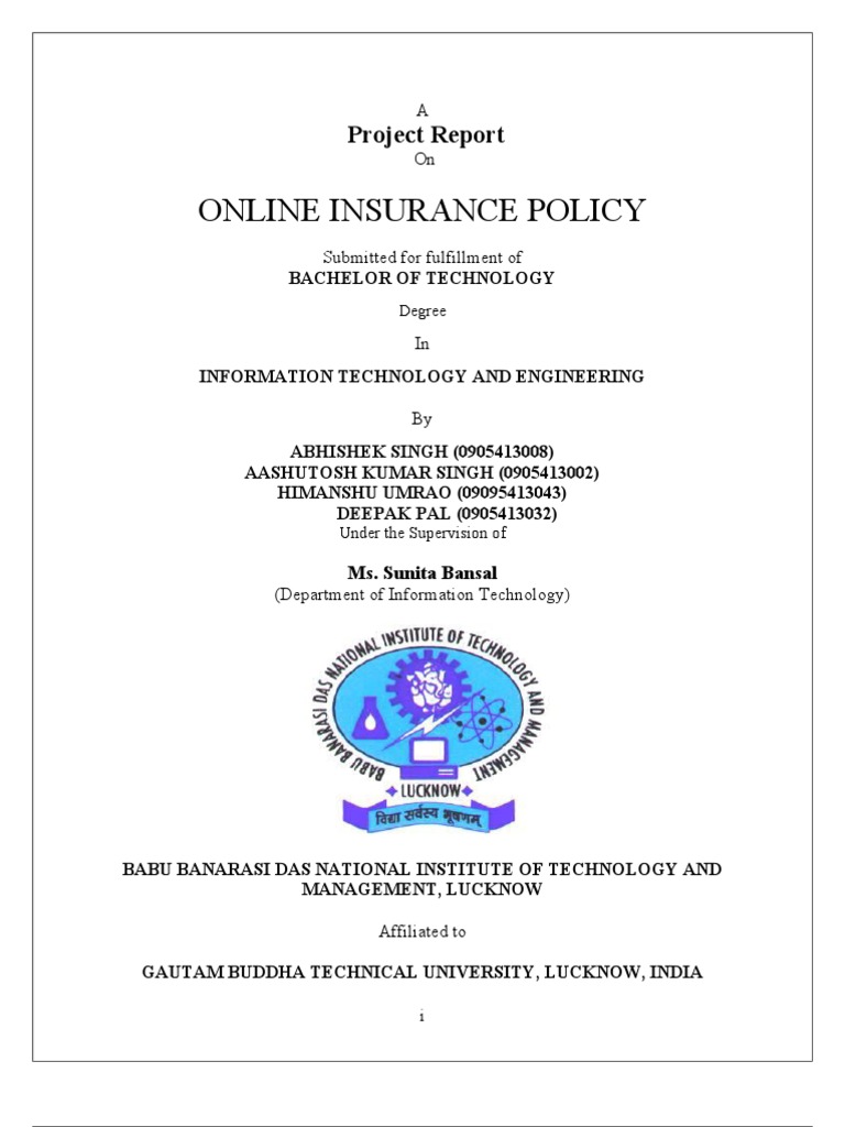 Online Insurance Policy: Project Report | PDF | Internet Forum | Insurance